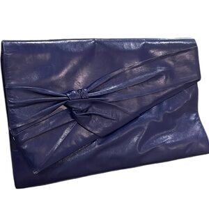 Saks Fifth Avenue Blue Vintage Leather Clutch Handbag with Mirror